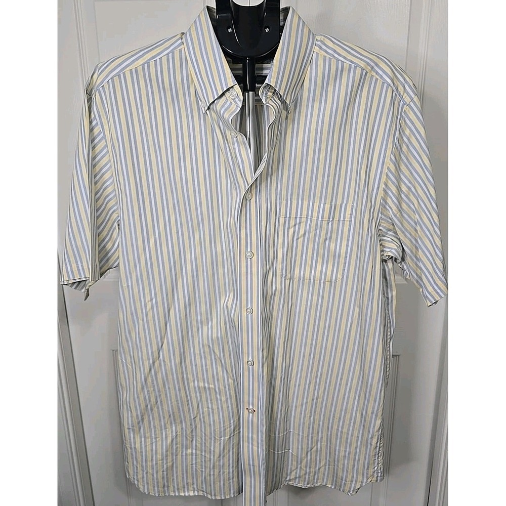 Daniel Cremieux Men's Large Striped Button-Down Shirt 100% Cotton Short Sleeve